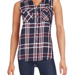 Saks Fifth Avenue Sleeveless Button Up Plaid Small